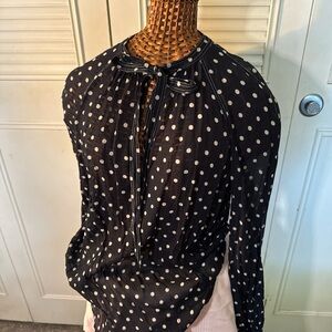 Ralph Lauren Navy Blouse with White Polka Dots